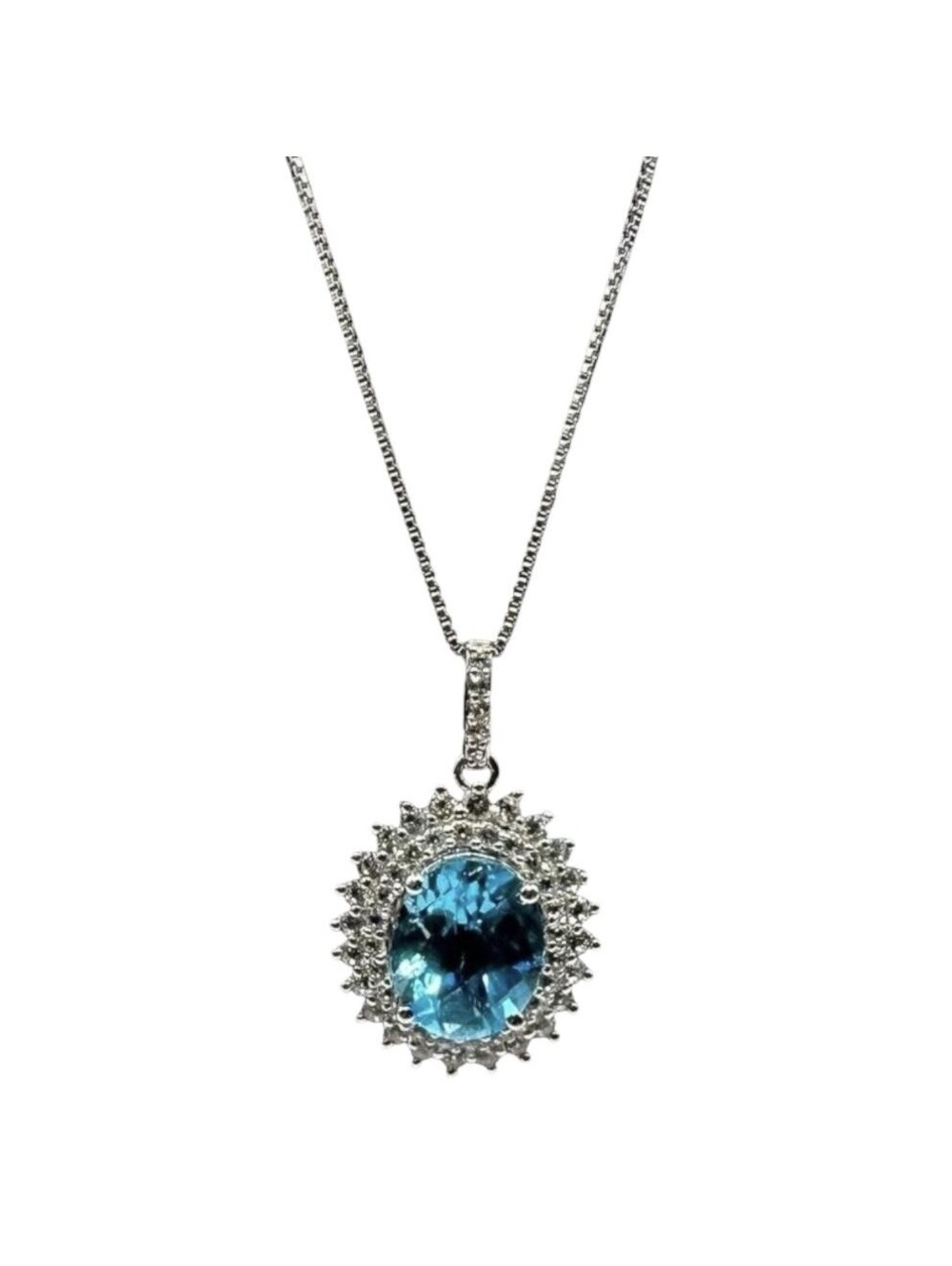 Blue Topaz Necklace Sterling Silver 10x8mm 0.40ctw White Topaz 18in
